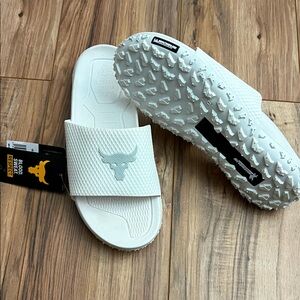 Under Armour White Sandals Slides with Rocky Logo